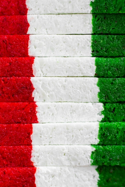 Free photo delicious mexican flag pattern candy close up