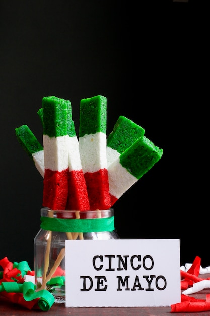 Delicious mexican flag pattern candy in a jar