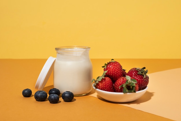 Delicious milk and fruits arrangement