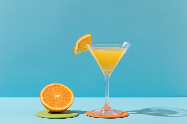 Delicious mimosa cocktail with orange