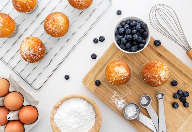 Delicious morning cupcakes with blueberries