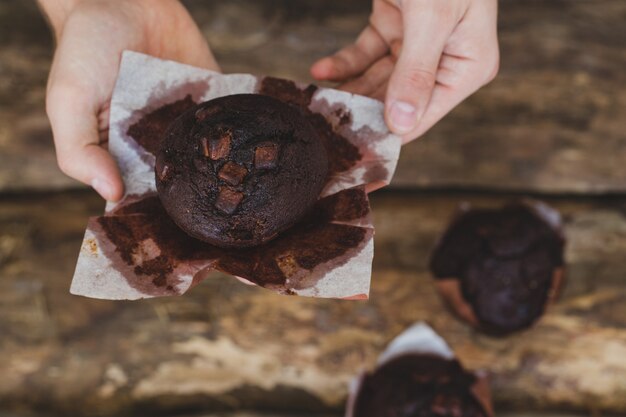 Delicious muffin on the table