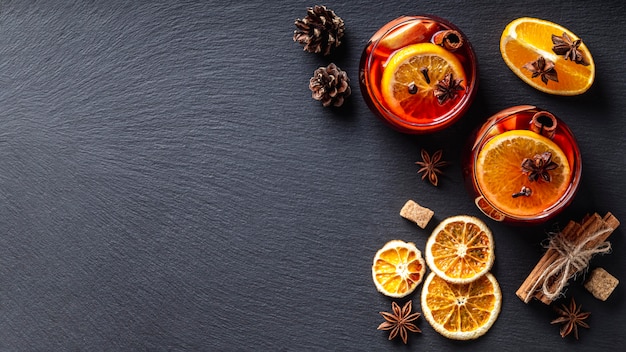 Delicious mulled wine concept with copy space