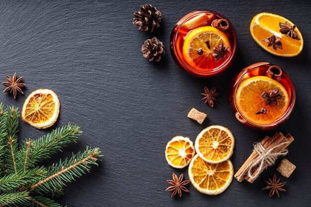 Delicious mulled wine concept with copy space