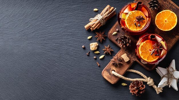 Delicious mulled wine concept with copy space