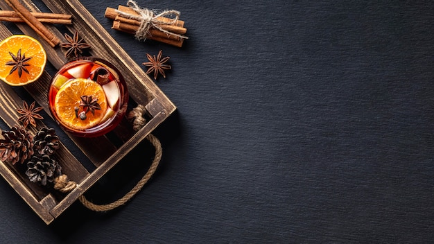 Delicious mulled wine concept with copy space