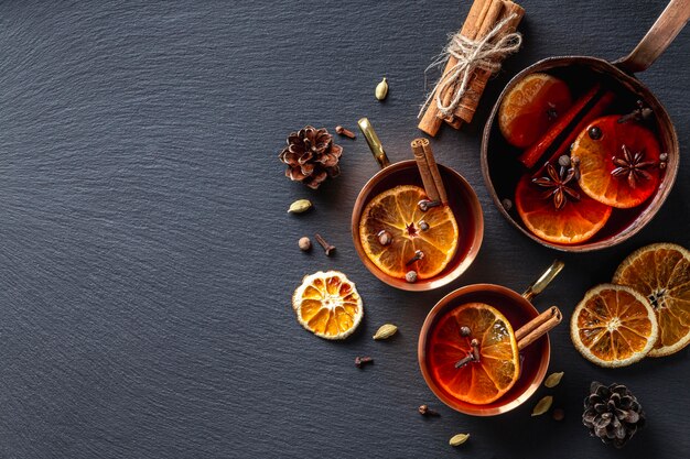 Delicious mulled wine concept with copy space