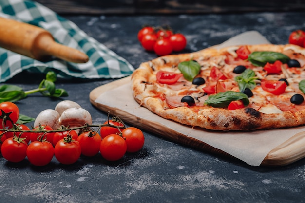 Delicious Neapolitan pizza on a board