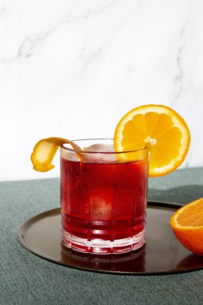 Delicious negroni cocktail with orange