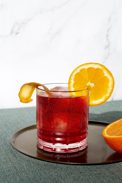Delicious negroni cocktail with orange