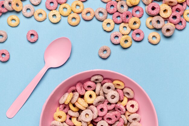 Delicious and nutritious half bowl of fruit cereal loops