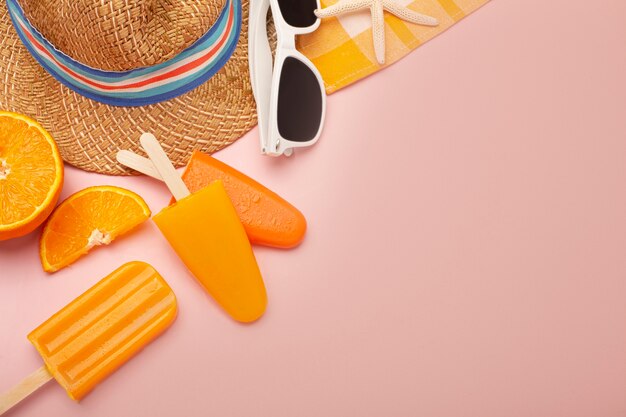 Delicious orange ice cream pop stickles