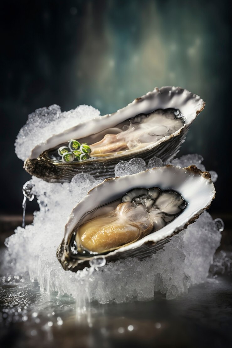 Free Photo delicious oysters on ice arrangement
