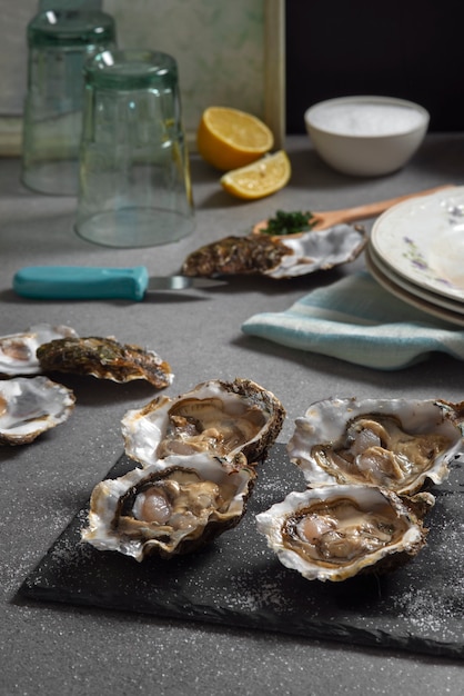 Free photo delicious  oysters ready to eat still life