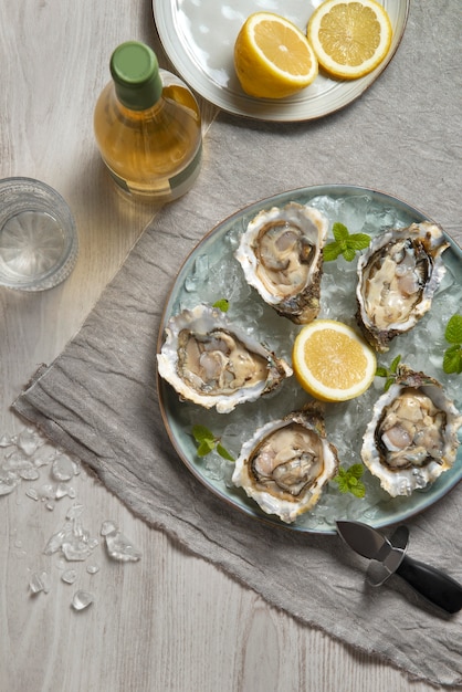 Delicious  oysters ready to eat still life