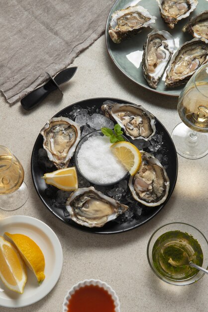 Delicious  oysters ready to eat still life