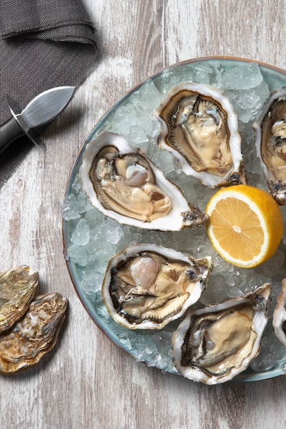 Delicious  oysters ready to eat still life