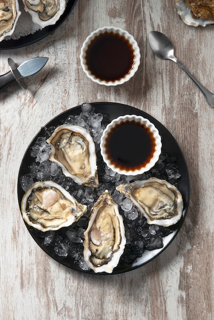 Free photo delicious  oysters ready to eat still life