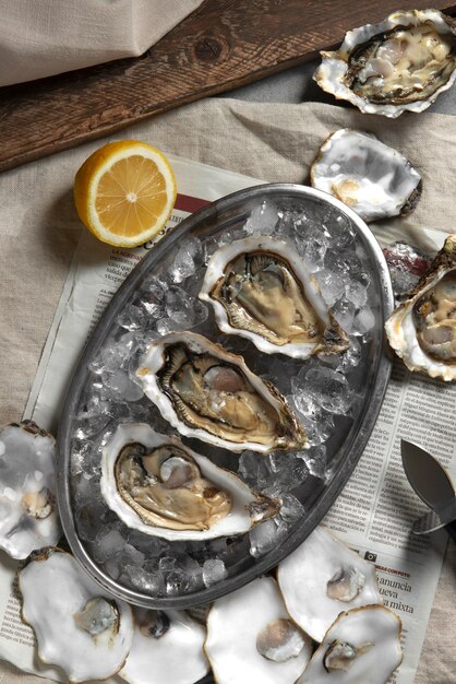 Delicious  oysters ready to eat still life