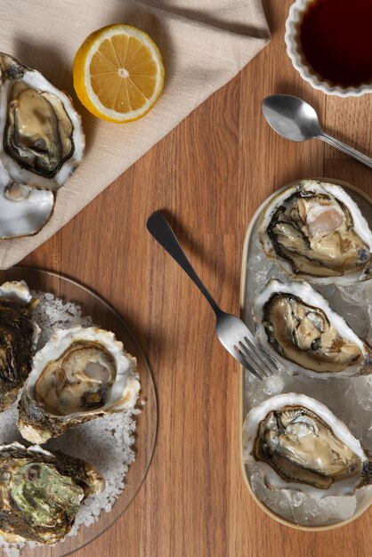 Delicious  oysters ready to eat still life