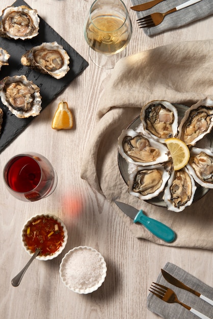 Delicious  oysters ready to eat still life