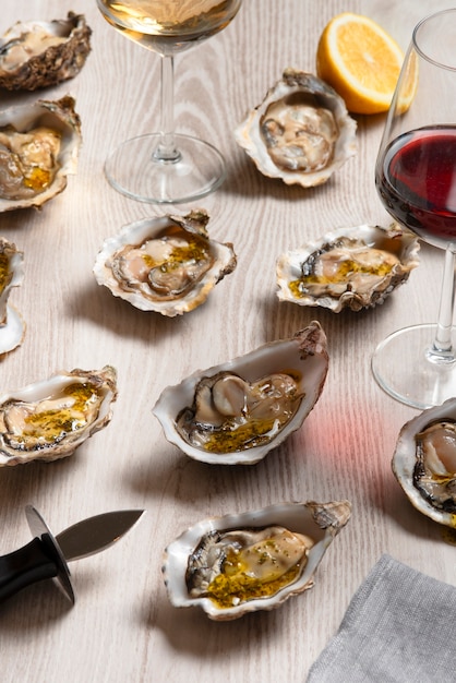 Delicious  oysters ready to eat still life