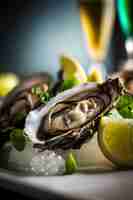 Free photo delicious oysters with lemon