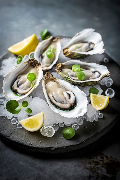 Delicious oysters with lemon