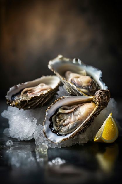 Free photo delicious oysters with lemon