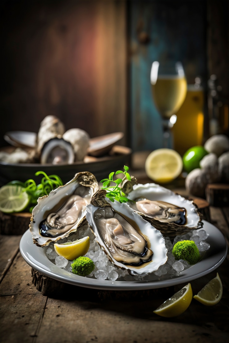 Free Photo delicious oysters with lemon