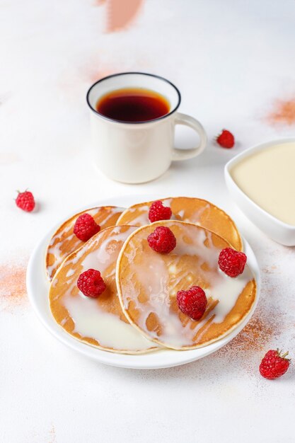 Delicious pancakes with condensed milk.