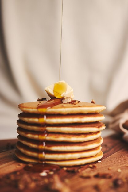 Delicious pancakes with honey