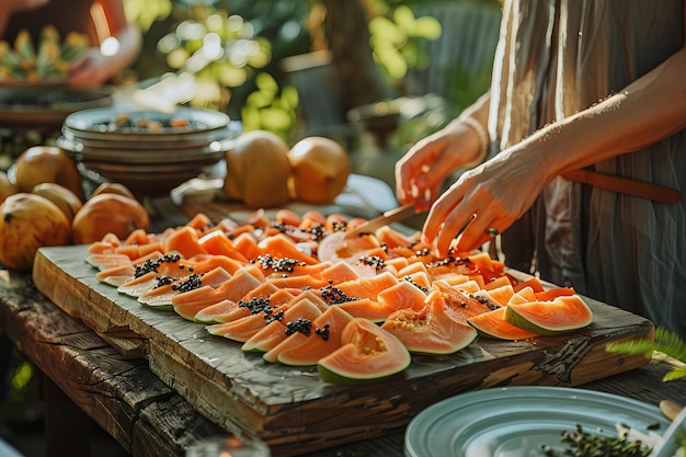 Foto gratuita una deliziosa natura morta di papaya.