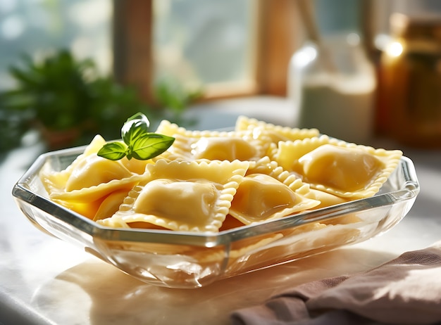 Delicious pasta in bowl