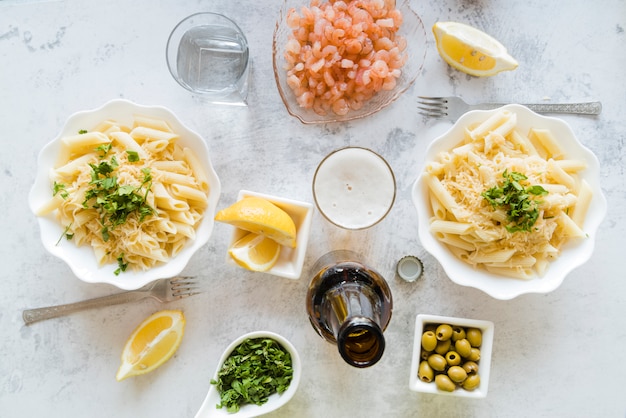 Free photo delicious pasta dishes with ingredients