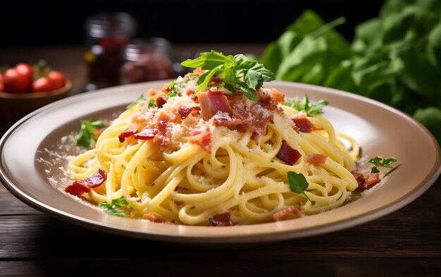 お皿に盛られたおいしいパスタ