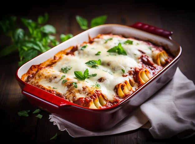 Delicious pasta on tray