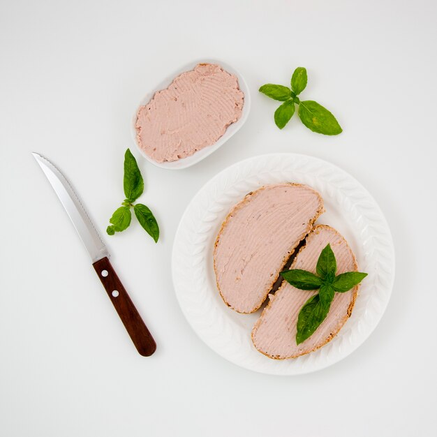 Delicious pate sandwiches on a plate