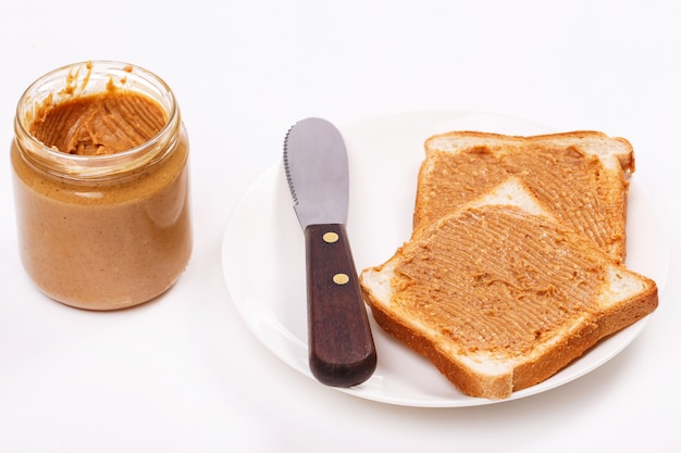 Delicious peanut butter on the table