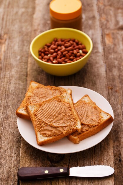Delicious peanut butter on a toast