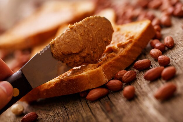 Delicious peanut butter on a toast