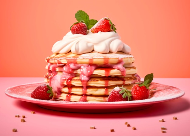 맛있는 포토 리얼리즘 팬케이크 와 딸기