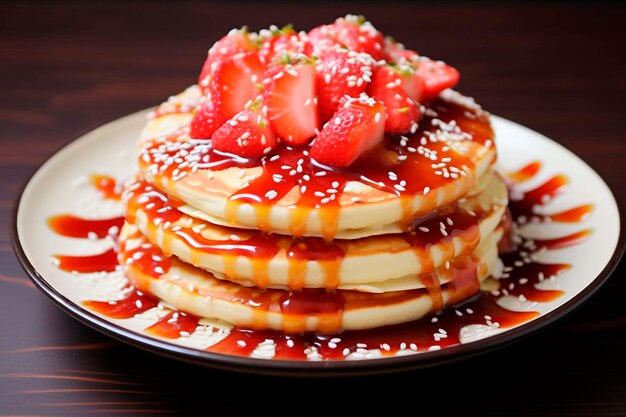 맛있는 포토 리얼리즘 팬케이크 와 딸기