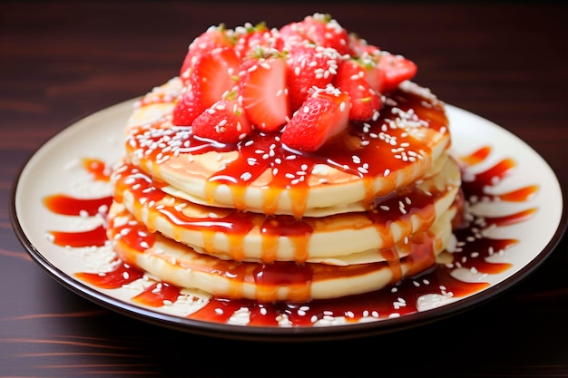 Delicious photorealistic pancakes with strawberries