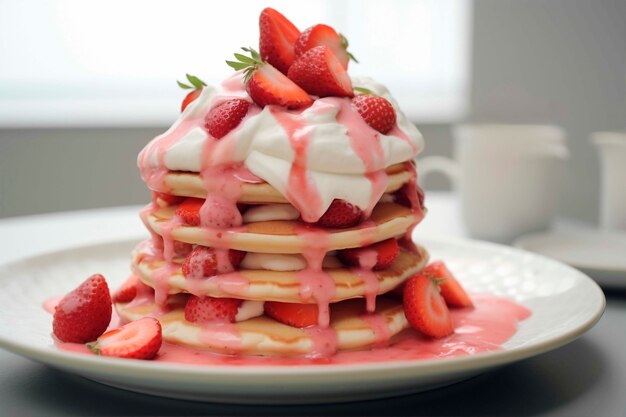 Delicious photorealistic pancakes with strawberries