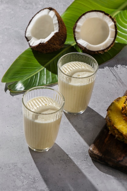 Delicious pina colada cocktail  with pineapple