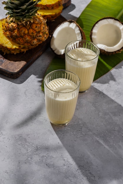 Delicious pina colada cocktail  with pineapple