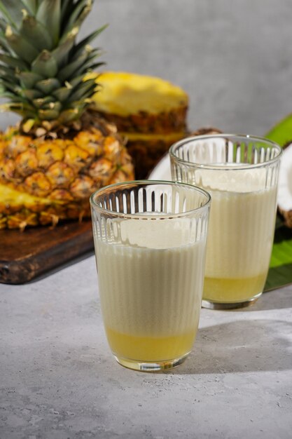 Delicious pina colada cocktail  with pineapple