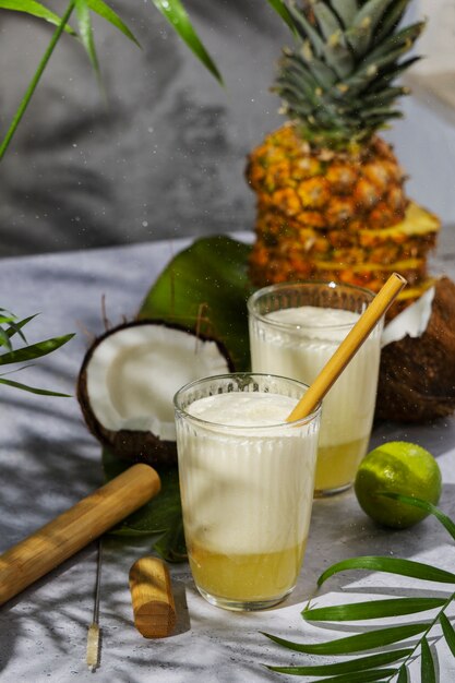 delicious pina colada cocktail  with pineapple