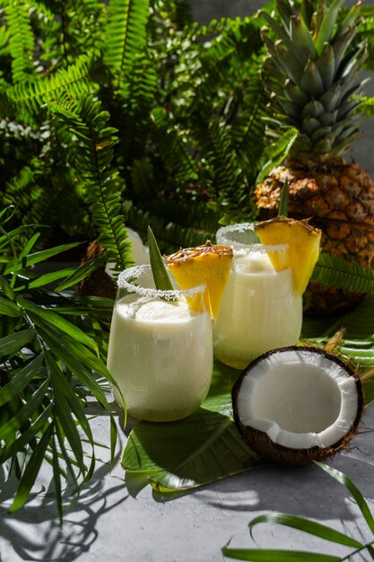 delicious pina colada cocktail  with pineapple